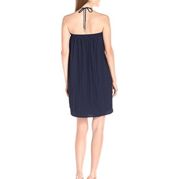 Lucca Couture Halter Chambray Linen Navy Blue Dress Size: Medium NWT - Picture 2 of 2